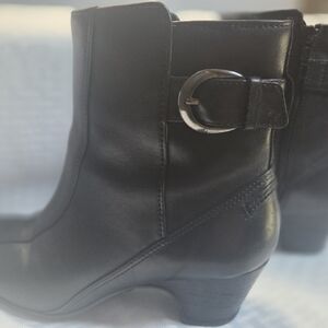 Clarks Black Leather Ankle Boots with Buckle Detail